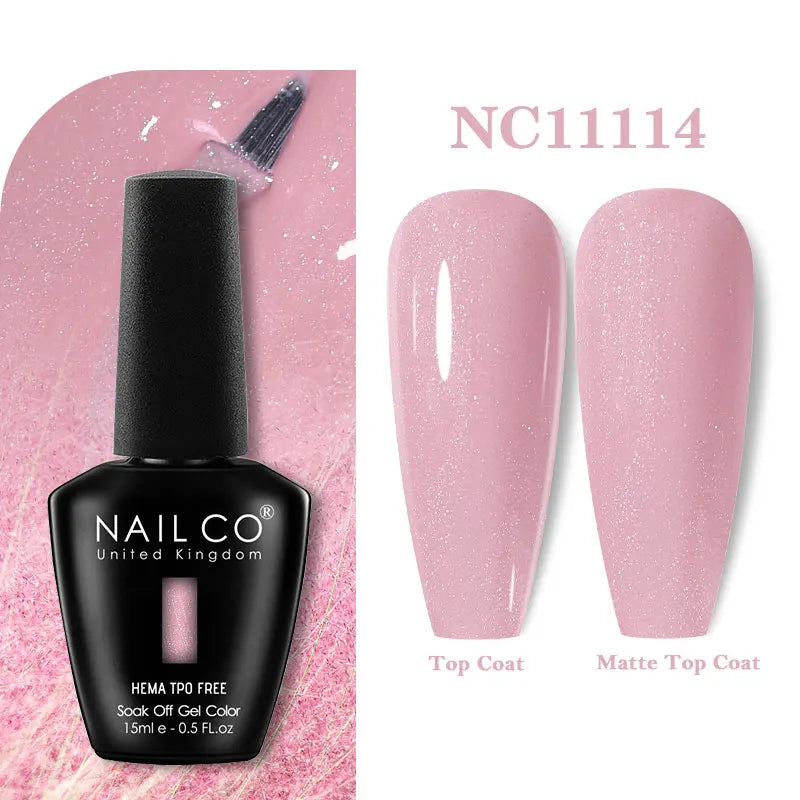 Vernis à ongles gel NAILCO 283 couleurs, base et top coat, semi-permanent, UV, pour nail art et manucure hybride.