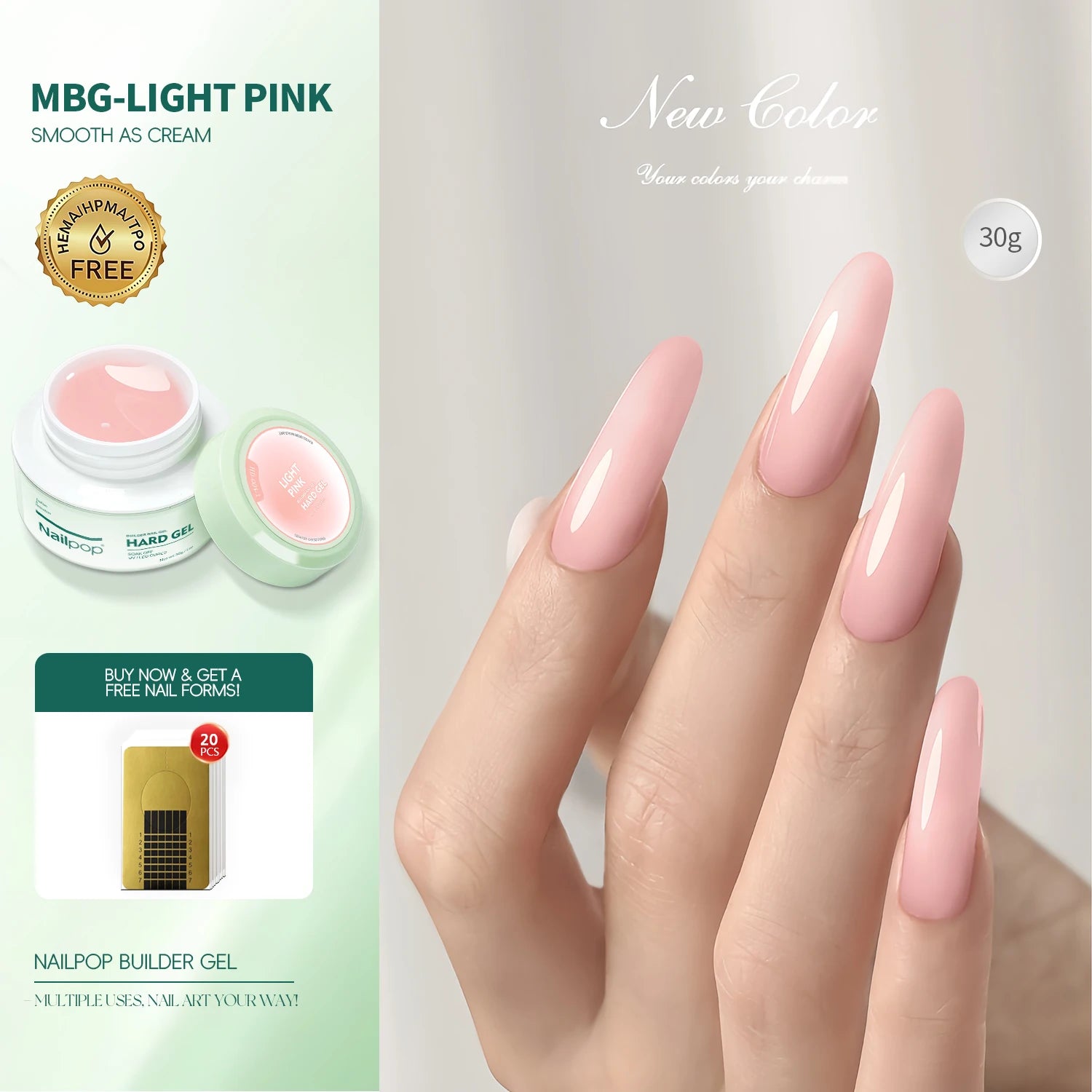 Nailpop Gel Dur Lisse et Laitonné 30/100g Gel UV pour Ongles, Extension Rapide, Longue Tenue, Gel de Construction, Manucure Nail Art