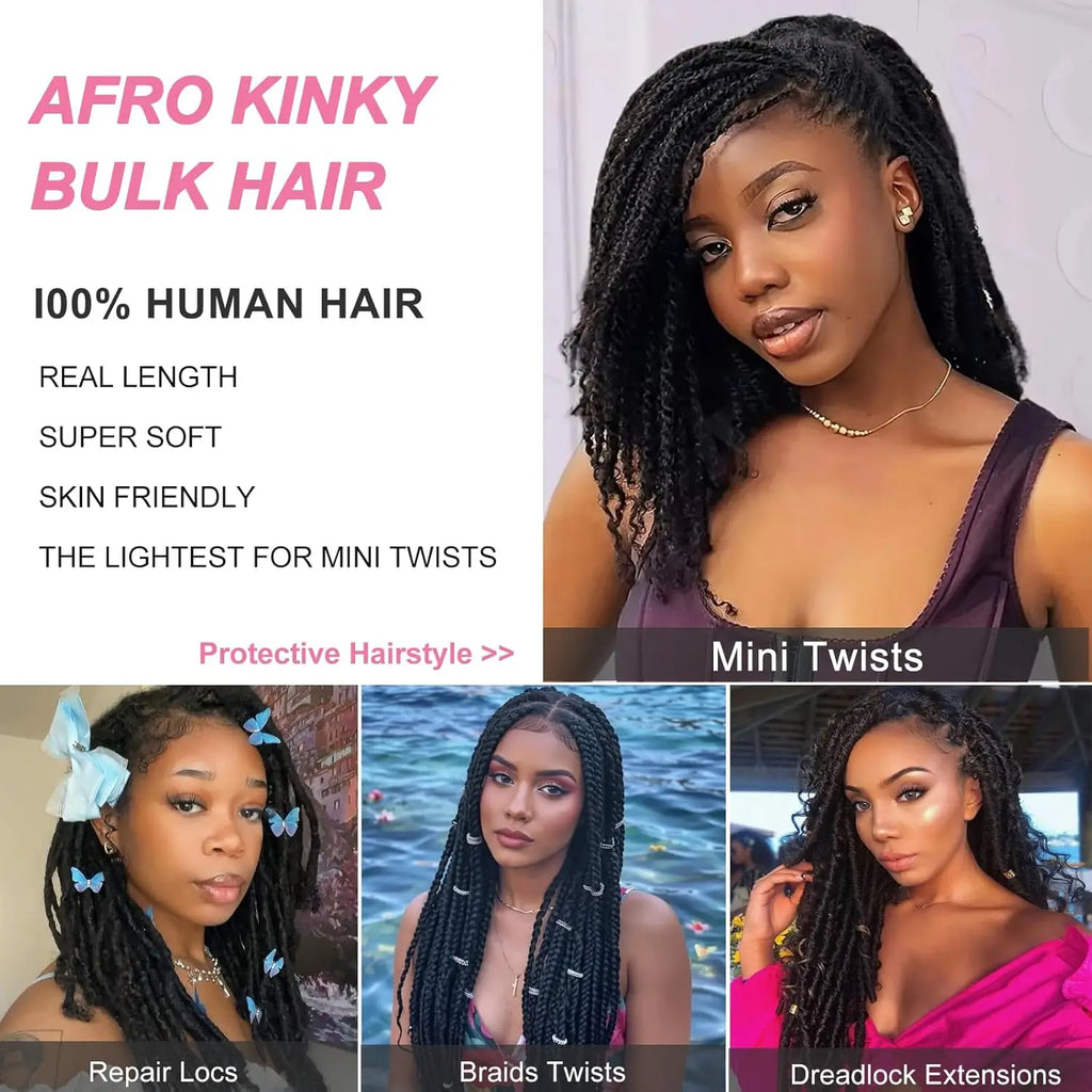 Human Braiding Hair for Boho Braids Afro Curl Human Hair Bulk for Braiding Wet and Wavy Brazilian Virgin Human Hair for Braiding