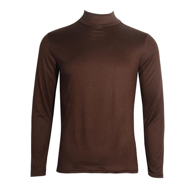 Men's High Neck T-Shirt - Fashion Solid Slim-Fit Long Sleeve Basic Tee