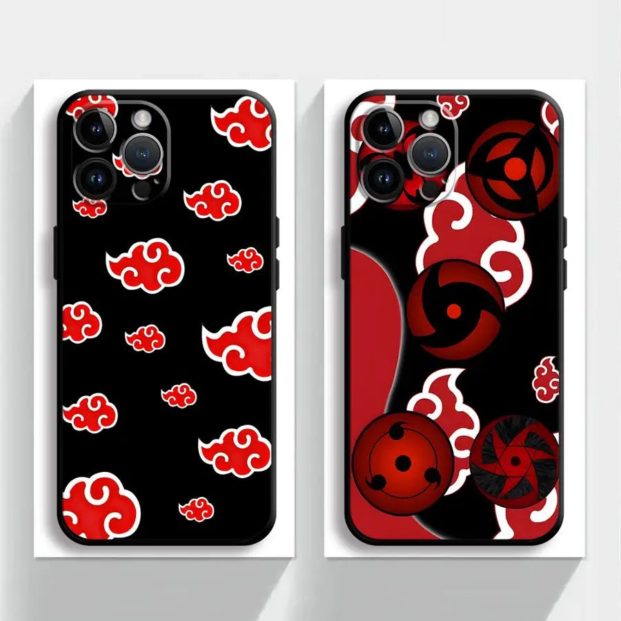 Case for iPhone 13 12 11 Pro Max XR 7 8 15 16 14 Plus XS Max Black Soft Phone Cover Akatsuki Cool Cloud