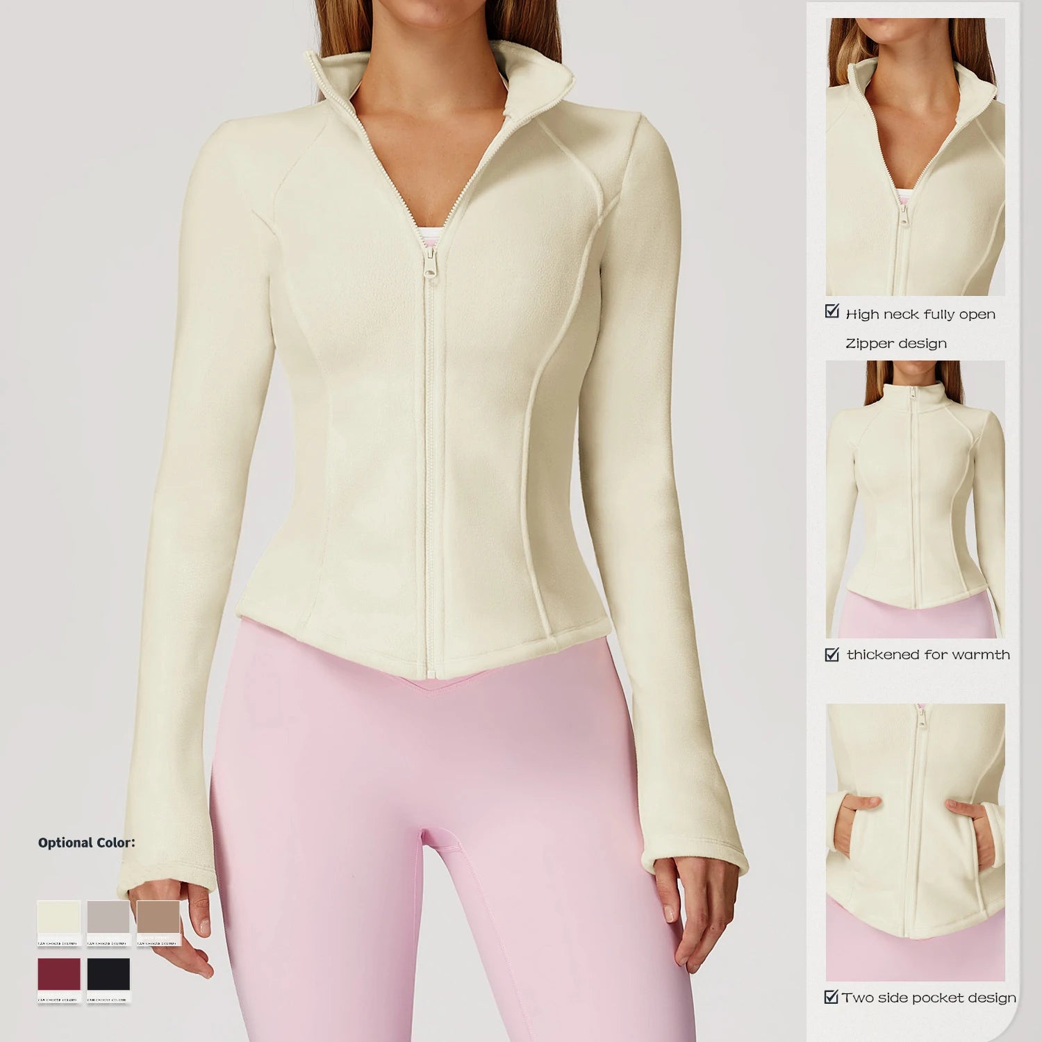 Sports Jacket Long Sleeve Women Zip Fitness Yoga Shirt Winter Warm Gym Top Activewear Running Coats Workout Clothes For Cycling
