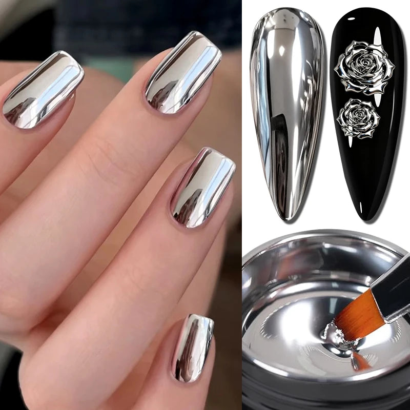 5ML Gold Silver Metallic Liner Paint Gel Polish Chrome Mirror Metal Effect Super Bright French UV LED Semi Permanent Nail Gel