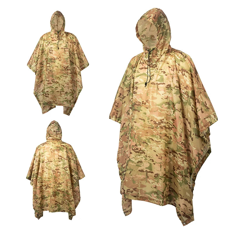 Military Tactical Rain Poncho - Waterproof Multi-Use Shelter & Raincoat