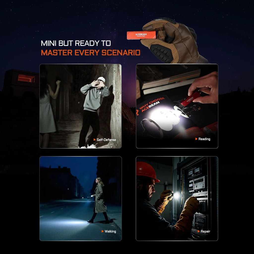 ACEBEAM Keylite 500 EDC Tactical Flashlight - Rechargeable with Self-Defense Strobe