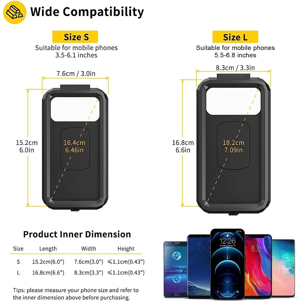 Étui de support de téléphone étanche pour potence de moto, fixation sur rotule de 2,5 cm (1 pouce), antivol, avec base en aluminium pour fourches de 11,9 à 17,3 cm (4,7 à 6,8 pouces).