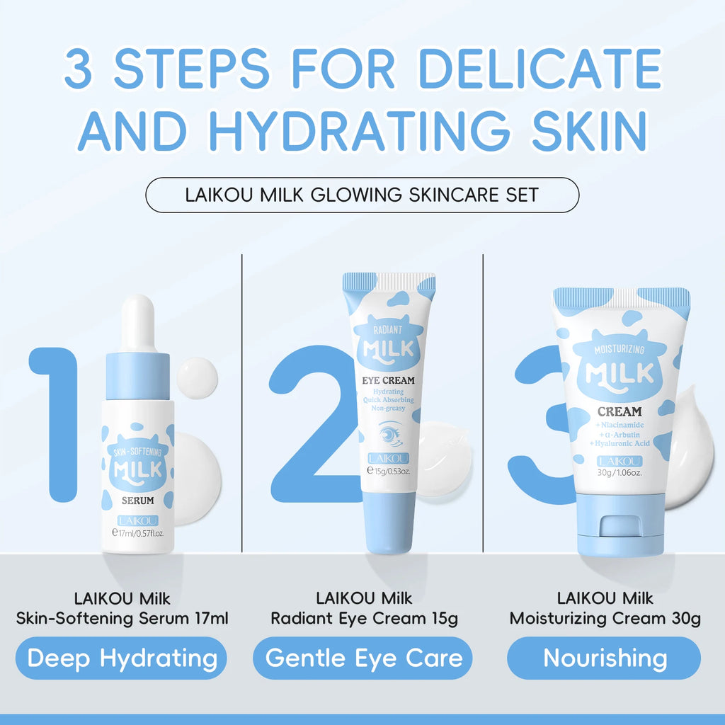 LAIKOU Milk Glowing Trio Set - Deep Nourishment & Hydrating Skincare Kit