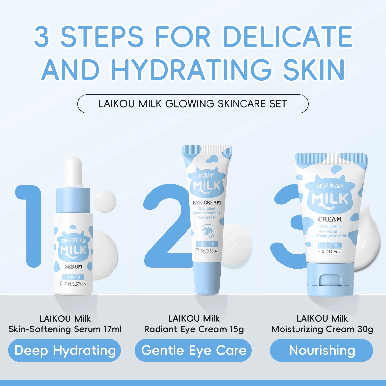 LAIKOU Milk Glowing Trio Set - Deep Nourishment & Hydrating Skincare Kit