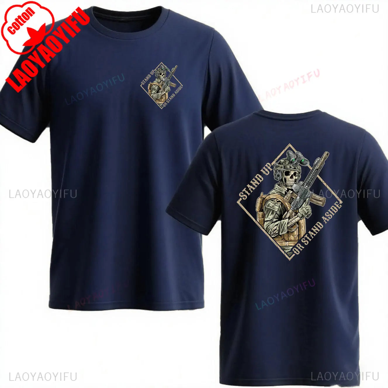 Stand Up or Stand Aside Military T-Shirt - Warrior Skeleton Graphic Tee