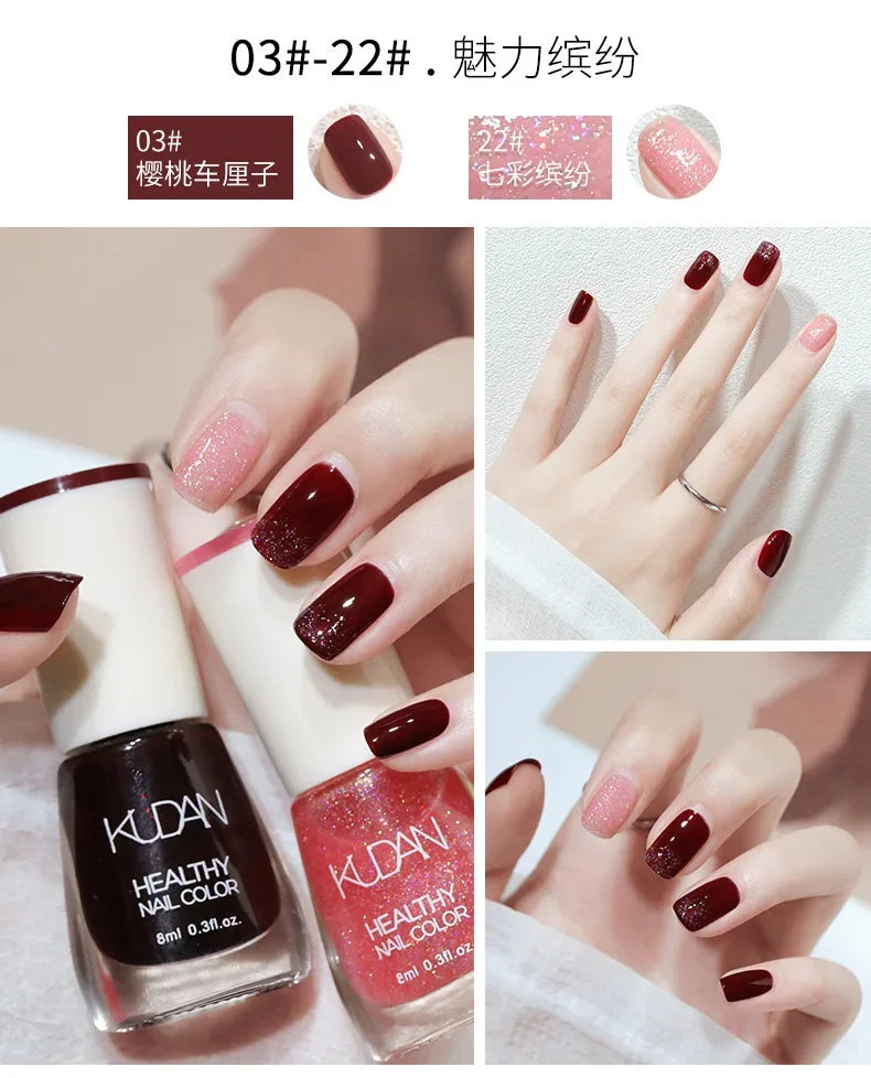 Vernis à ongles sans lampe UV, blanc à fines paillettes, sans cuisson, sans décollement, base huileuse transparente et brillante, couleur nude