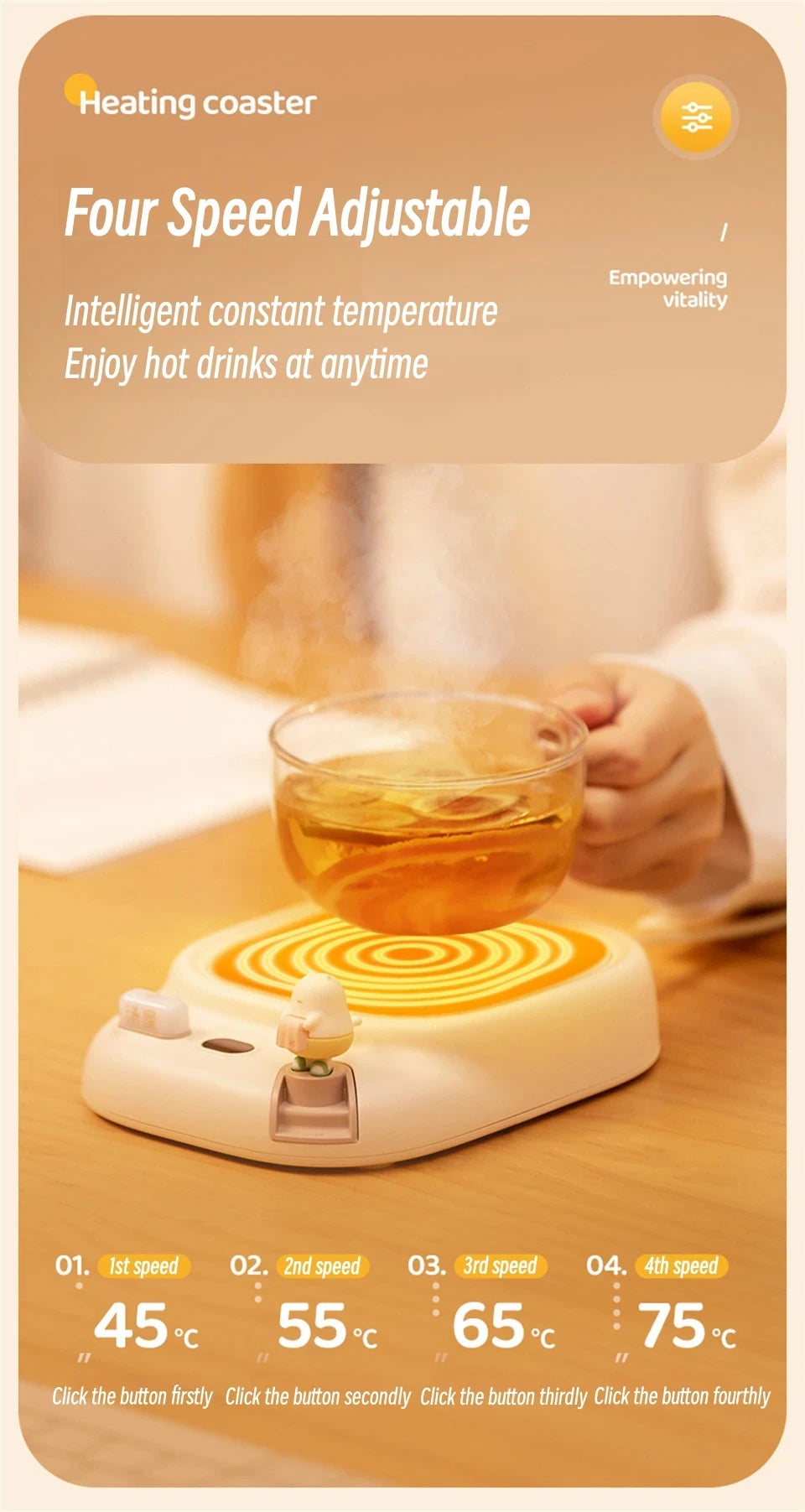 25W Coffee Mug Warmer Cup Heater Electric Hot Plate 4 Temperature Settings Warmer Cup Coaster for Tea Milk Water Heating Pad