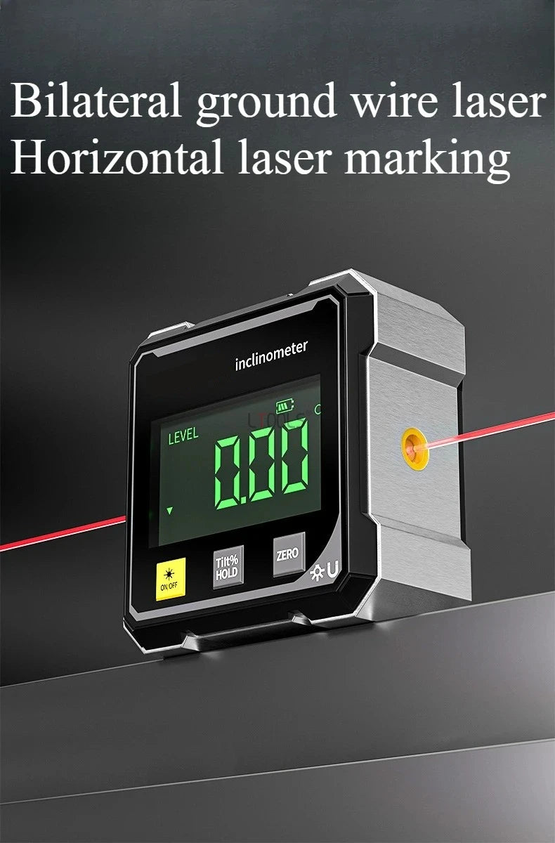 Outils pour le travail du bois : inclinomètre magnétique à double laser 4 faces, instrument de mesure d'angle numérique avec niveau laser de mesure d'inclinaison