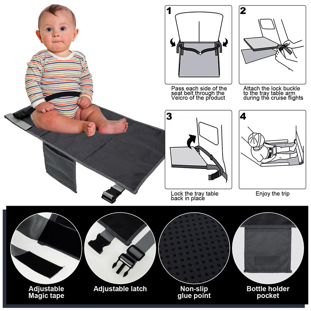 Lit de voyage portable pour enfants, avec repose-pieds et repose-jambes, hamac, et rallonge de siège d'avion pour tout-petits.