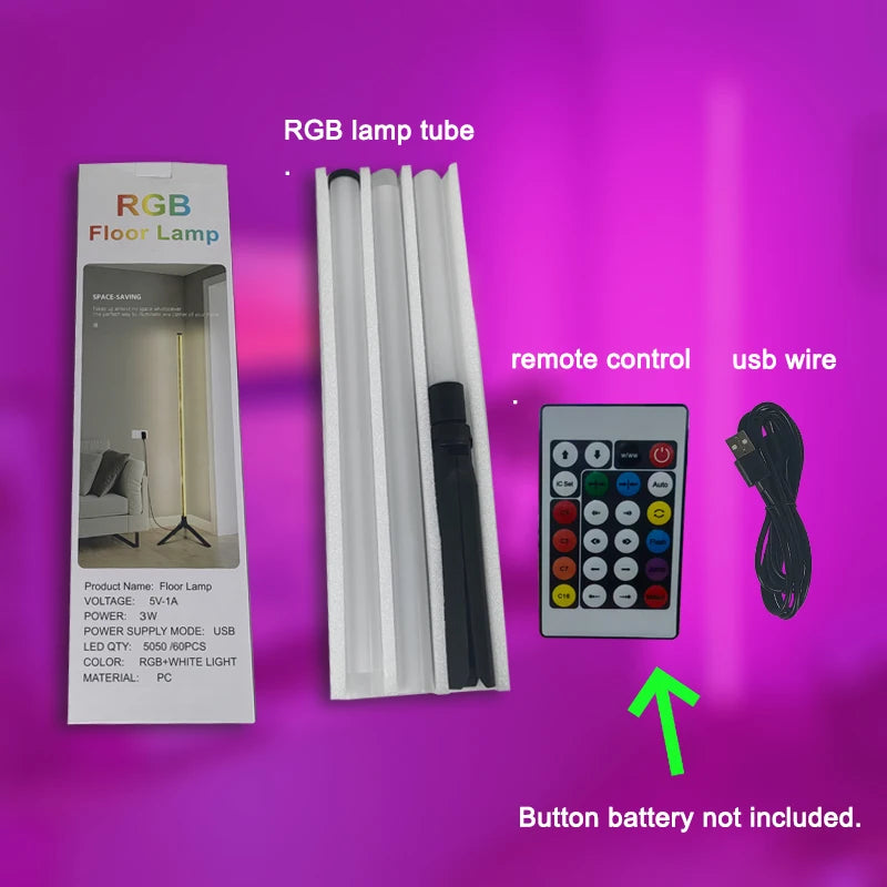 Lampadaire d'angle intelligent RGB avec application et télécommande, éclairage d'ambiance LED à intensité variable pour salle de jeux, salon ou chambre.