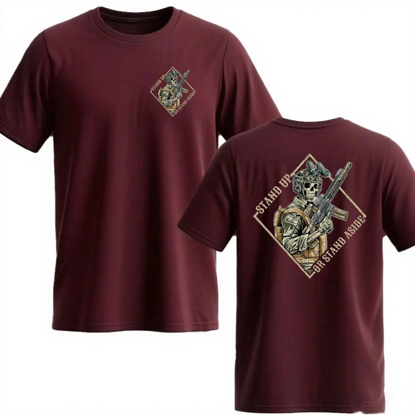 Stand Up or Stand Aside Military T-Shirt - Warrior Skeleton Graphic Tee