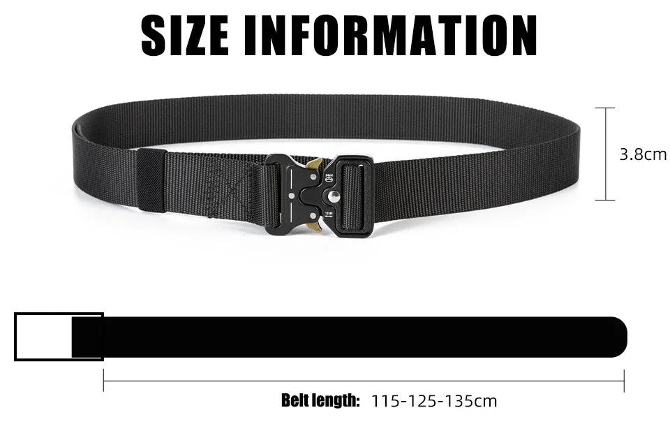 Ceinture tactique unisexe de style militaire pour le travail, la randonnée et les travaux de précision. Ceinture porte-arme avec boucle métallique robuste à dégagement rapide.