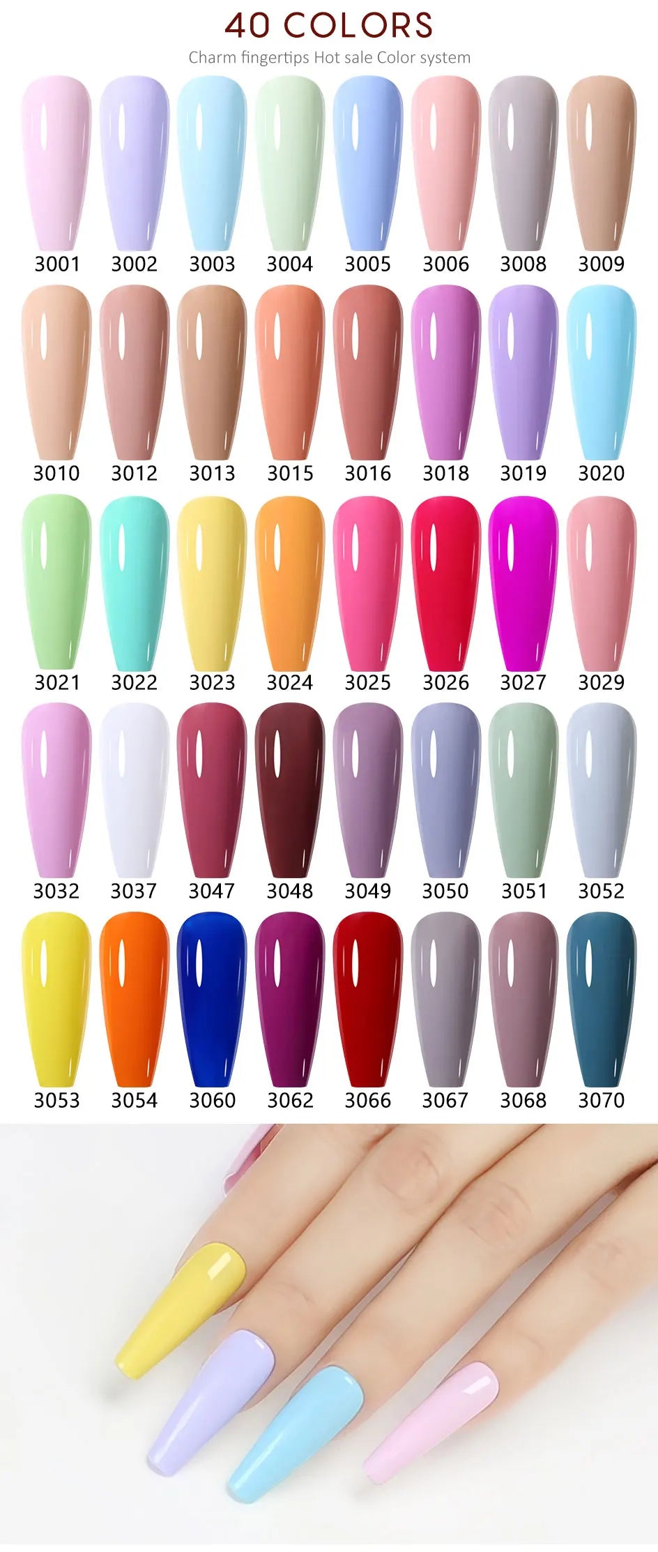 Vernis à ongles gel NAILCO 283 couleurs, base et top coat, semi-permanent, UV, pour nail art et manucure hybride.