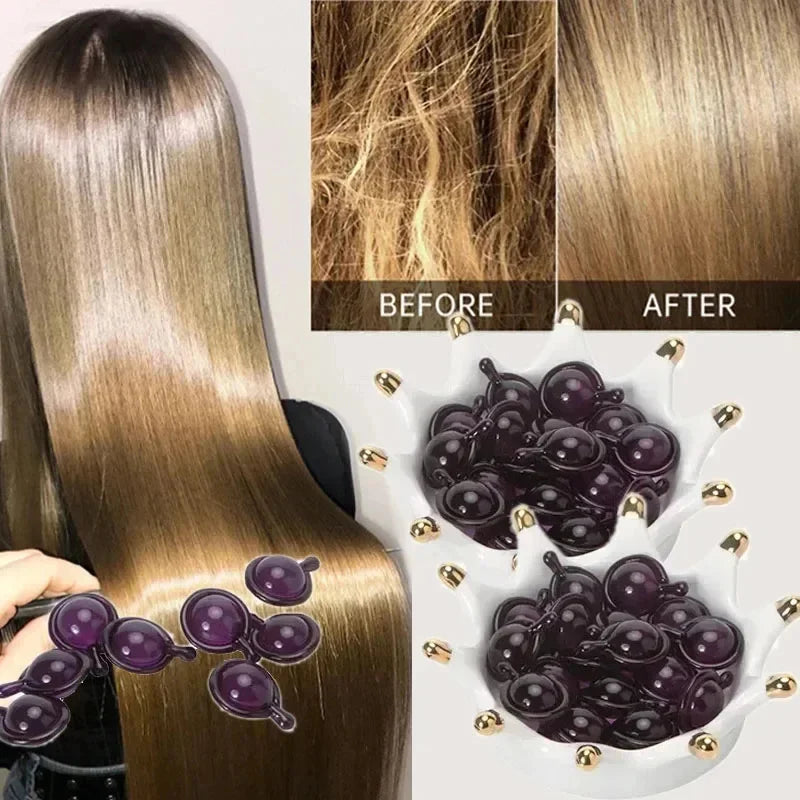Capsules de vitamines pour cheveux, huile de kératine, soin capillaire rapide pour des cheveux doux, lisses et brillants. Nourrit et répare les cheveux abîmés et fourchus.
