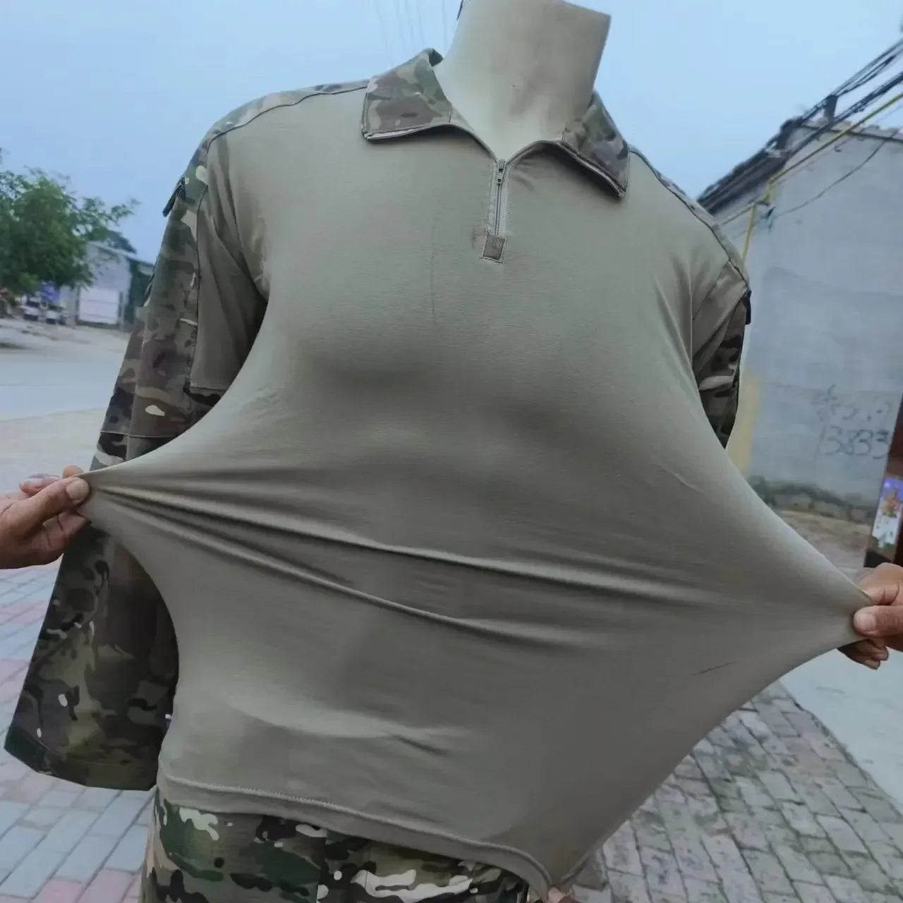 Tactical Airsoft Army Combat Shirt - Breathable CP Camo Zipper Tee