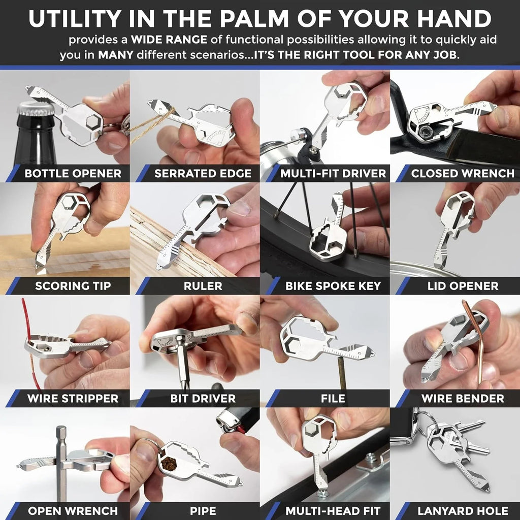 16-in-1 Key-Shaped Multi-Tool - TSA Safe Stainless Steel Keychain