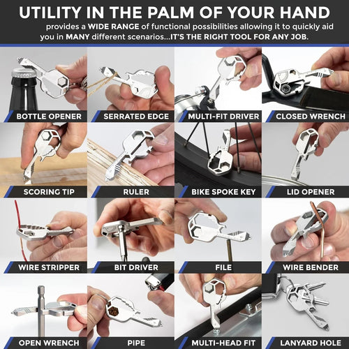 16-in-1 Key-Shaped Multi-Tool - TSA Safe Stainless Steel Keychain