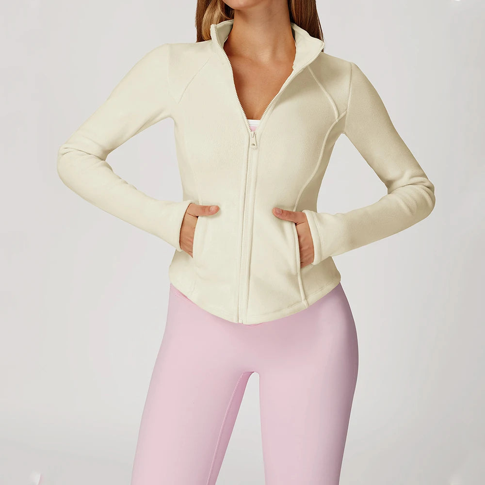 Sports Jacket Long Sleeve Women Zip Fitness Yoga Shirt Winter Warm Gym Top Activewear Running Coats Workout Clothes For Cycling