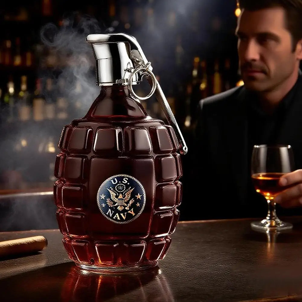 Military Hand Whiskey Bottle Grenade Engraved Liquor Bottle Sealed Whiskey Jar Storage Unique Gift For Men Bar Office Home