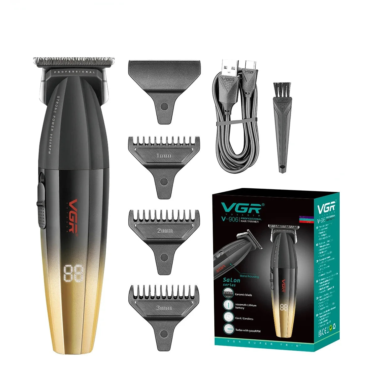 VGR Hair Trimmer Professional Barber Hair Cutting Machine Cordless Hair Clipper Haircut Digital Display Trimmer for Men V-003