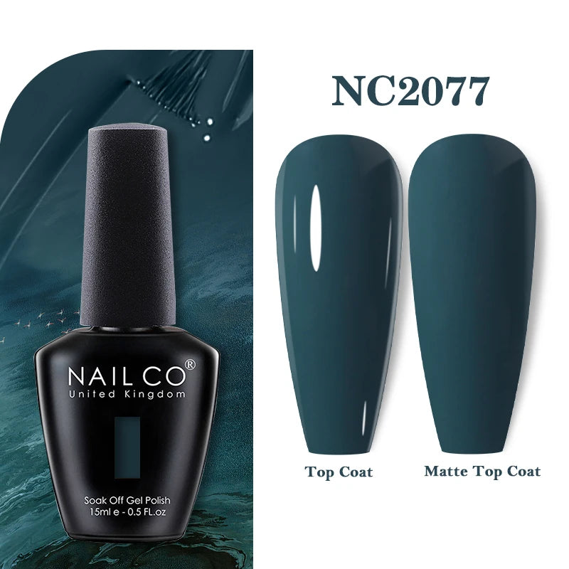 Vernis à ongles gel NAILCO 283 couleurs, base et top coat, semi-permanent, UV, pour nail art et manucure hybride.