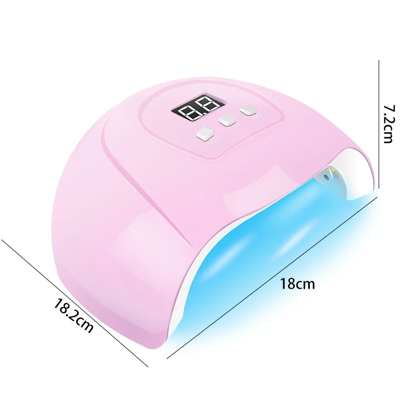 Kit de vernis à ongles semi-permanent avec lampe UV/LED et outils de manucure.