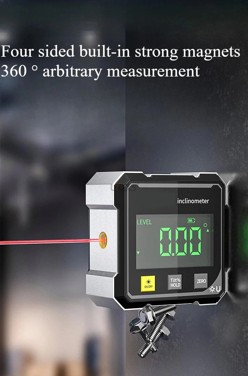 Outils pour le travail du bois : inclinomètre magnétique à double laser 4 faces, instrument de mesure d'angle numérique avec niveau laser de mesure d'inclinaison