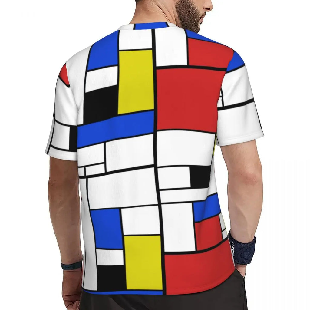 Gym T-Shirt Mondrian Line - Colorful Plaid Y2K Retro Graphic Tee