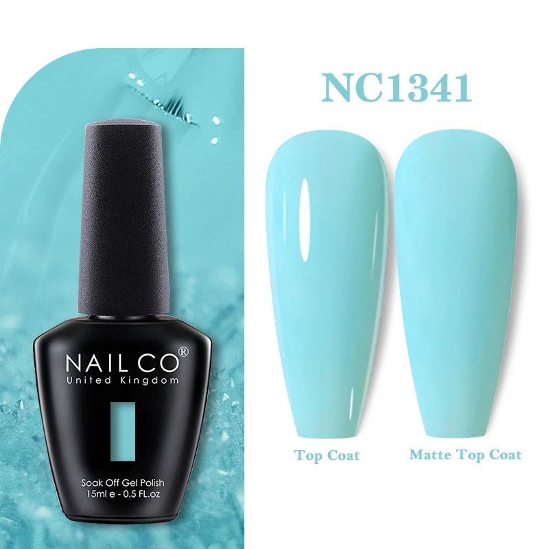 Vernis à ongles gel NAILCO 283 couleurs, base et top coat, semi-permanent, UV, pour nail art et manucure hybride.