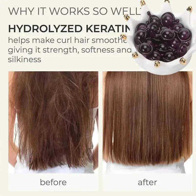 Capsules de vitamines pour cheveux, huile de kératine, soin capillaire rapide pour des cheveux doux, lisses et brillants. Nourrit et répare les cheveux abîmés et fourchus.