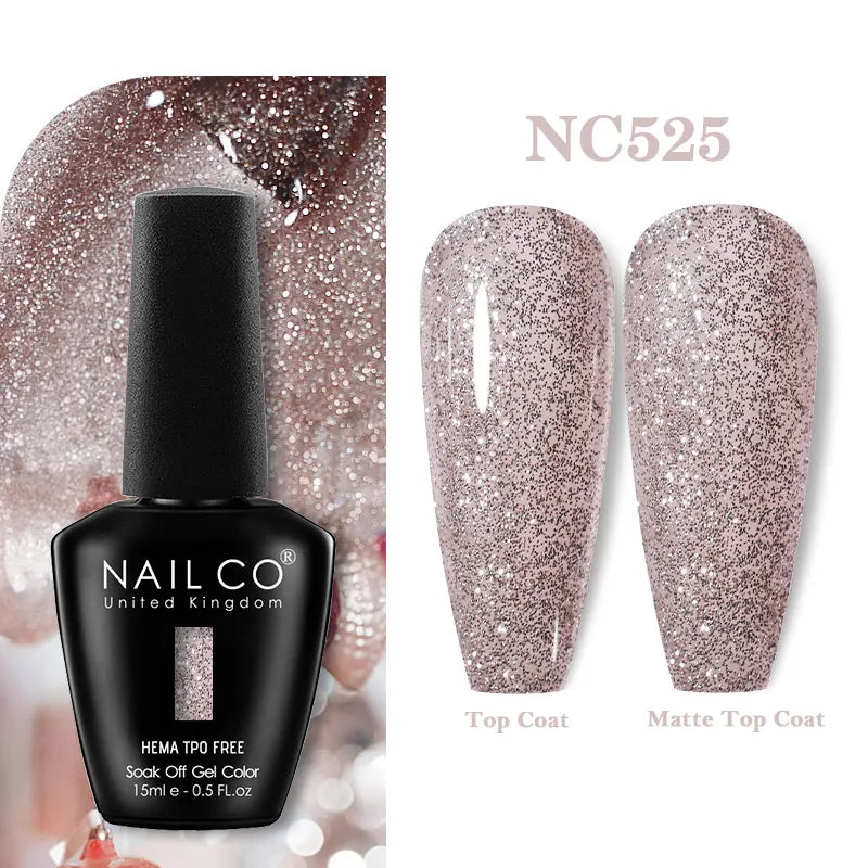 Vernis à ongles gel NAILCO 283 couleurs, base et top coat, semi-permanent, UV, pour nail art et manucure hybride.