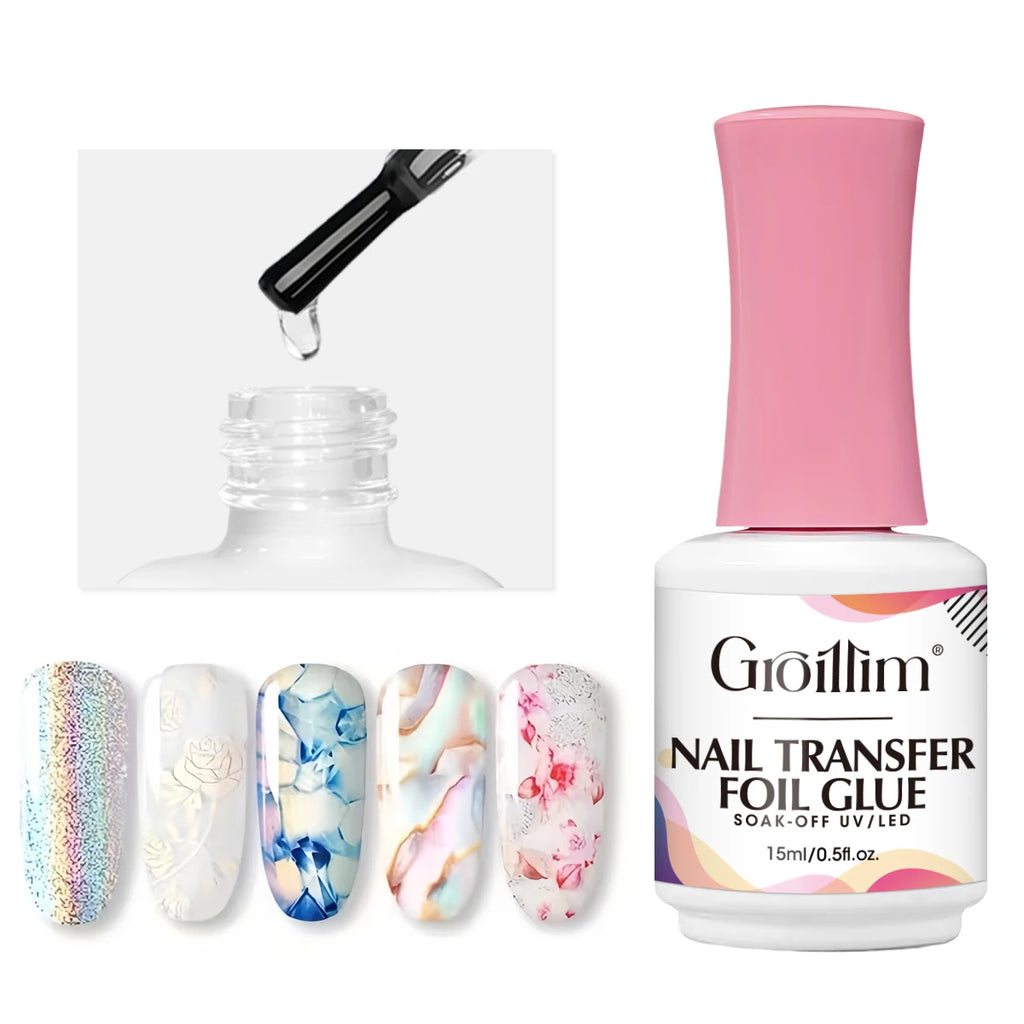 Colle pour nail art métallisé, colle de transfert pour stickers métallisés, idéale pour le nail art DIY, nécessite un éclairage LED.
