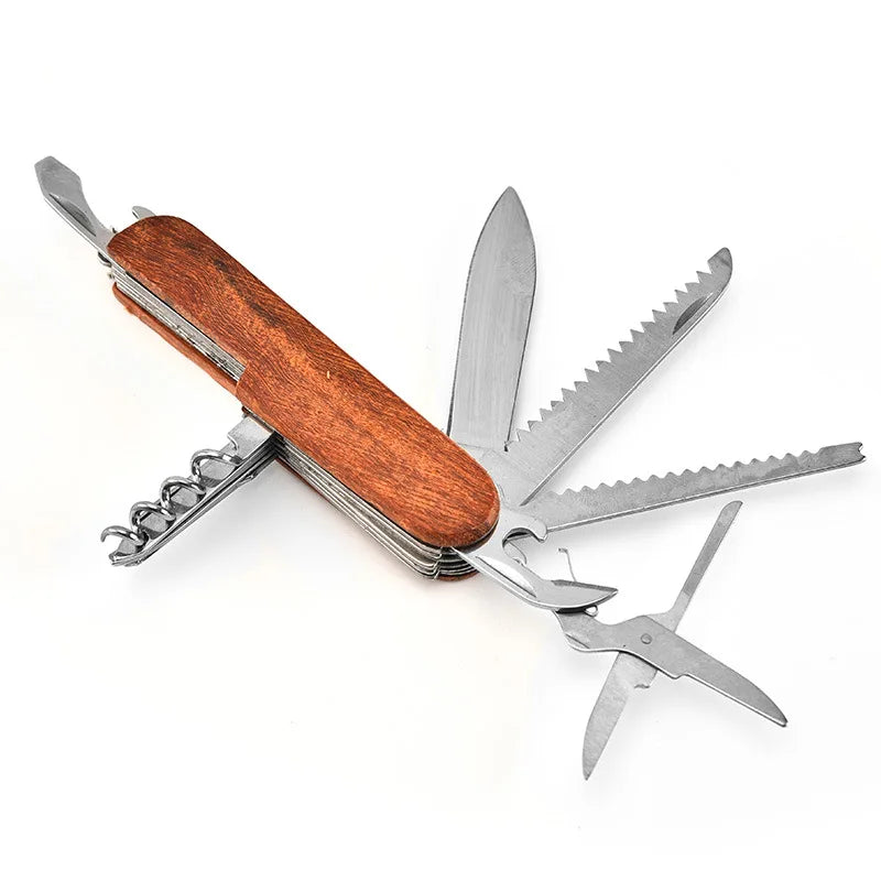 Multi-Purpose Folding Knife with Wood Handle