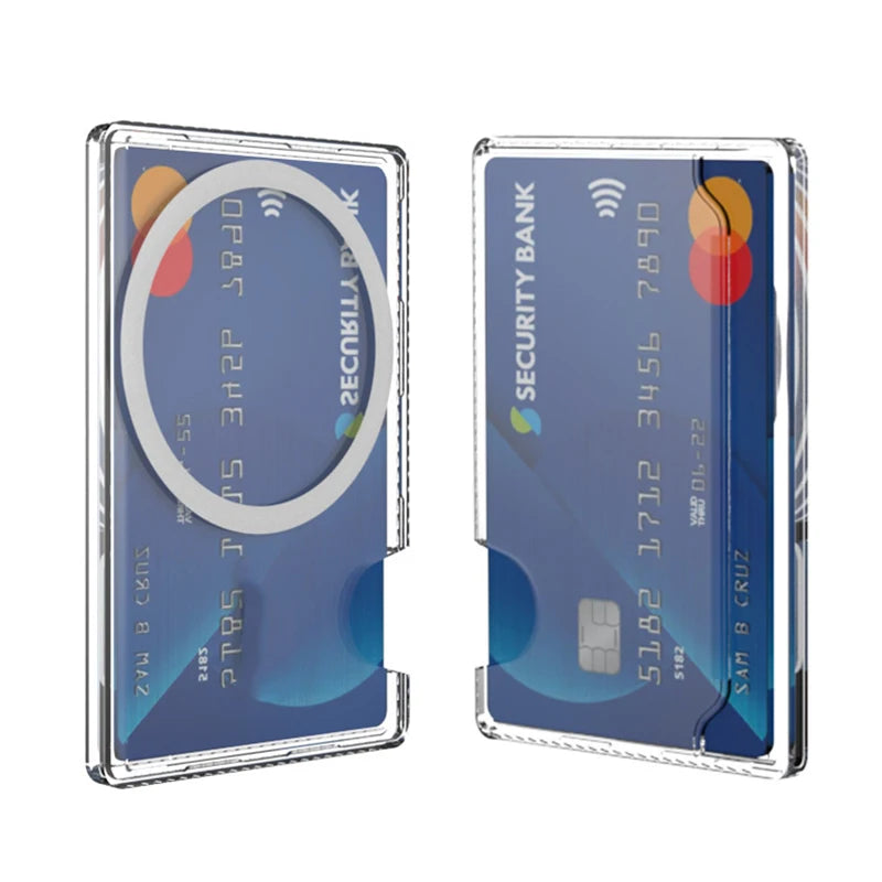 Étui portefeuille magnétique transparent avec porte-cartes pour coque MagSafe, compatible iPhone 15 Pro Max, 14 Plus, 13 et Samsung S24 Ultra. Emplacements pour cartes magnétiques.