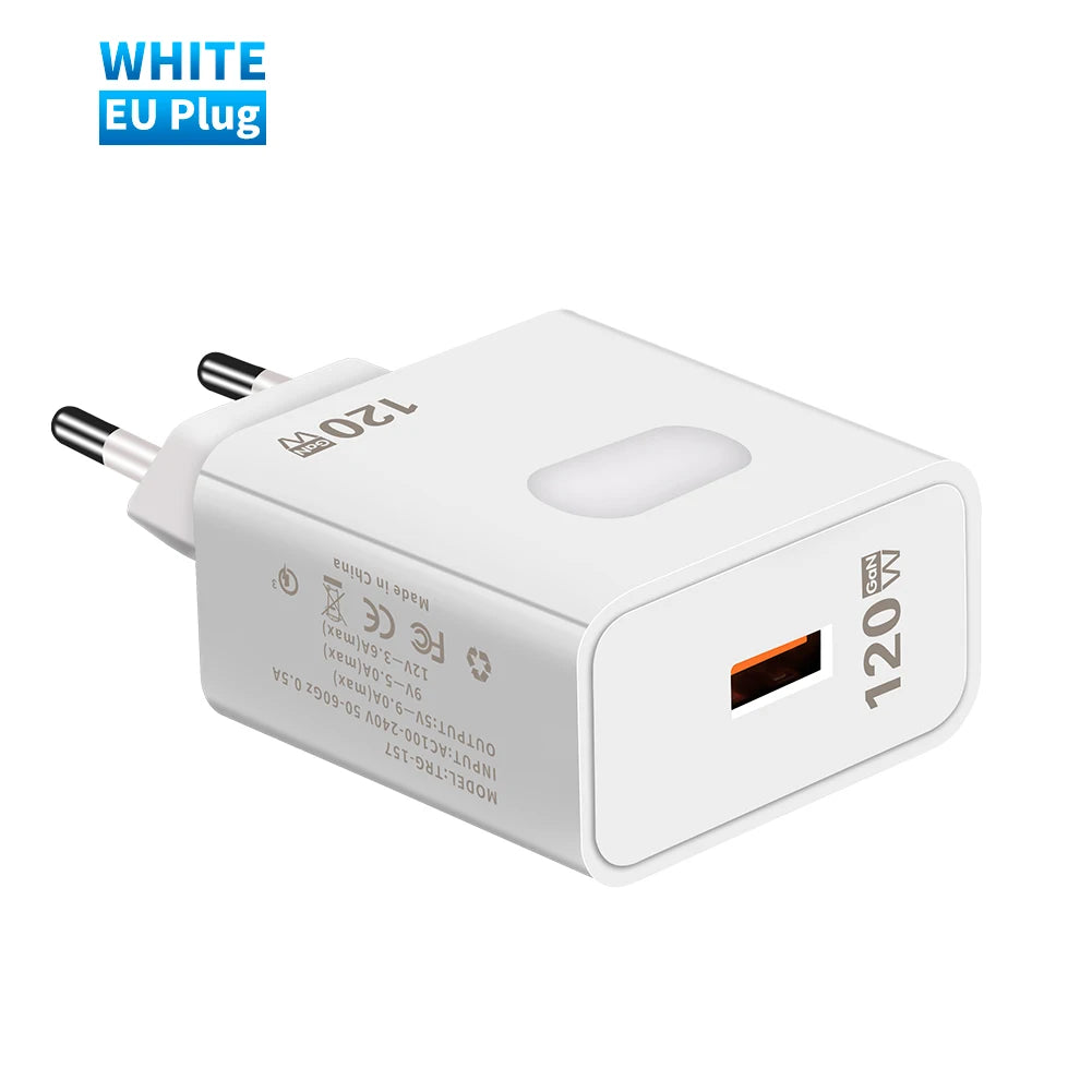 Chargeur USB GaN à charge rapide Quick Charge 3.0, câble Type C, adaptateur pour téléphone portable compatible iPhone, Huawei, Samsung et Xiaomi 14