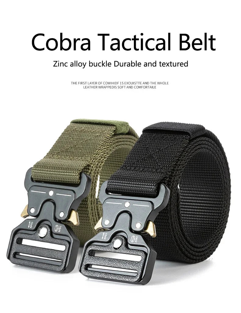 Ceinture tactique unisexe de style militaire pour le travail, la randonnée et les travaux de précision. Ceinture porte-arme avec boucle métallique robuste à dégagement rapide.