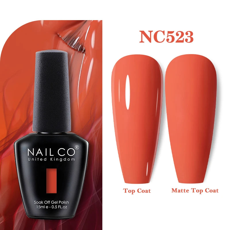 Vernis à ongles gel NAILCO 283 couleurs, base et top coat, semi-permanent, UV, pour nail art et manucure hybride.