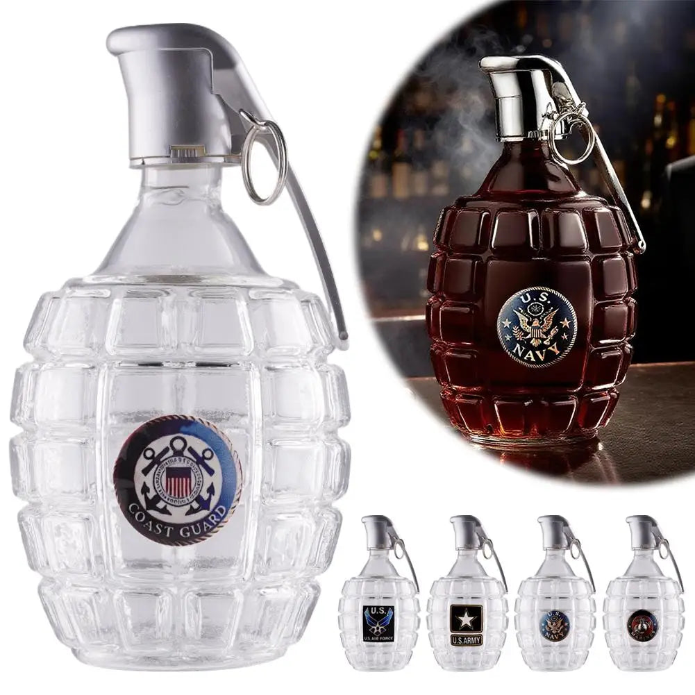 Military Hand Whiskey Bottle Grenade Engraved Liquor Bottle Sealed Whiskey Jar Storage Unique Gift For Men Bar Office Home