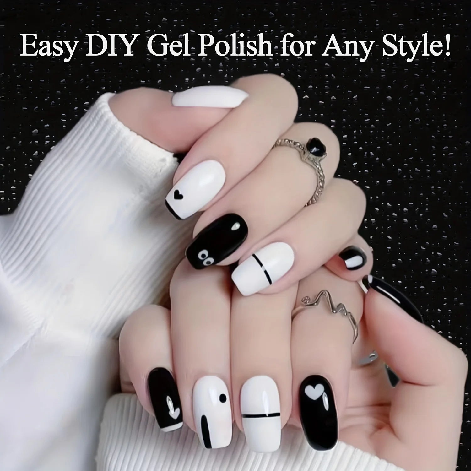 2pcs 15ml Black and White Gel Polish Set Classic Black and Pure White Shades Short armor Long armor Same color as the bottle