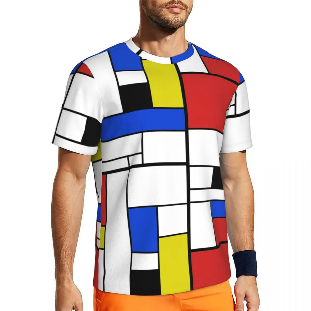 Gym T-Shirt Mondrian Line - Colorful Plaid Y2K Retro Graphic Tee