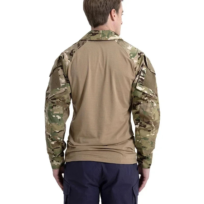 Tactical Airsoft Army Combat Shirt - Breathable CP Camo Zipper Tee