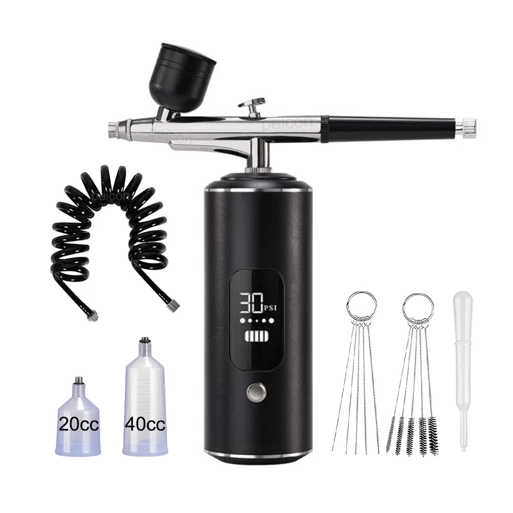 Aérographe portable avec compresseur pour la peinture et le nail art, idéal pour la décoration de gâteaux, le maquillage, les manucures et autres travaux de beauté. Pistolet à peinture portable pour vernis et ongles.