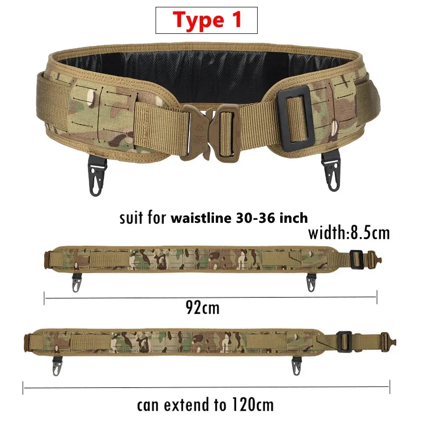 Tactical MOLLE Padded Belt - Combat Waist Belt for Airsoft & Hunting