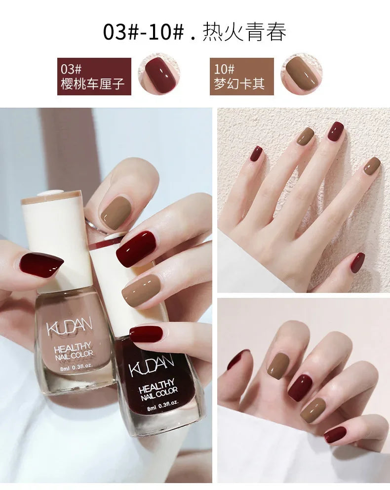 Vernis à ongles sans lampe UV, blanc à fines paillettes, sans cuisson, sans décollement, base huileuse transparente et brillante, couleur nude