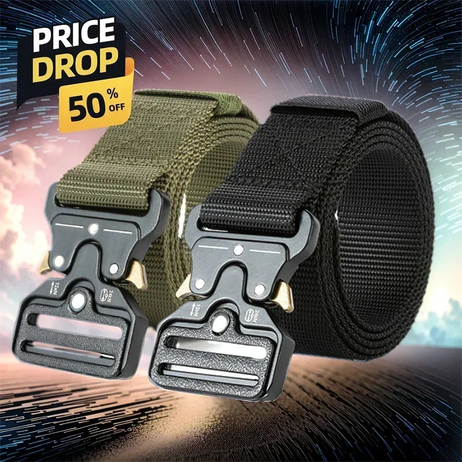 Ceinture tactique unisexe de style militaire pour le travail, la randonnée et les travaux de précision. Ceinture porte-arme avec boucle métallique robuste à dégagement rapide.
