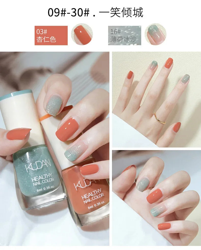 Vernis à ongles sans lampe UV, blanc à fines paillettes, sans cuisson, sans décollement, base huileuse transparente et brillante, couleur nude